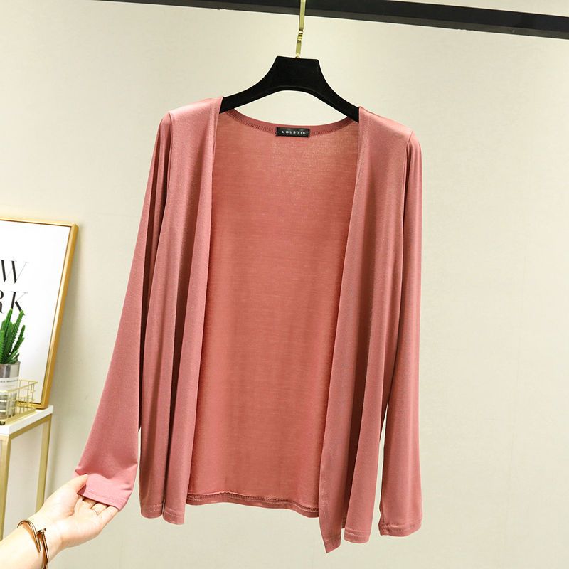 Thin Modal Coat Women's Summer Loose Clothes Versatile Casual Top Long Sleeve Knitted Air Conditioning Cardigan Sunscreen Clothes
