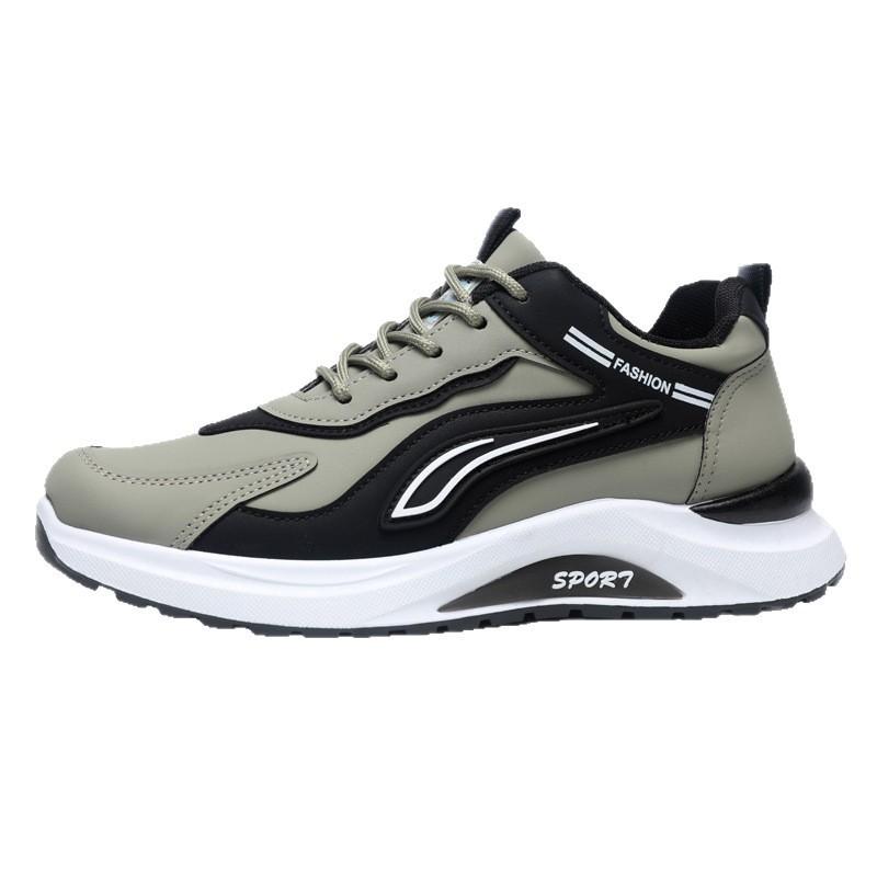 Plus Size Men's Shoes, Soft Soles, Comfortable and Breathable Leather Casual Shoes, Simple Color-blocking Student Outdoor Sneakers
