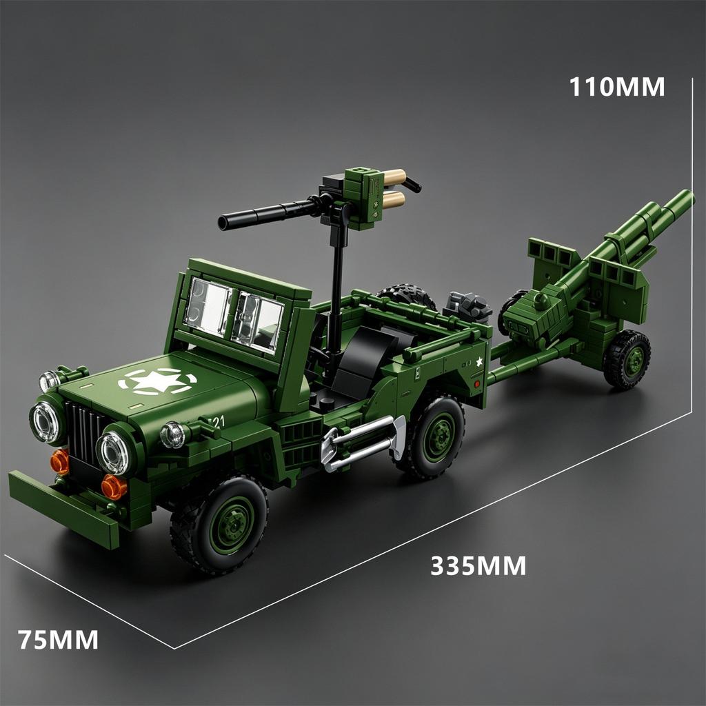 American Willis Off-Road Vehicle Building Tactical Military Car Toy Puzzle Gift Grenade Launcher Tractor Model