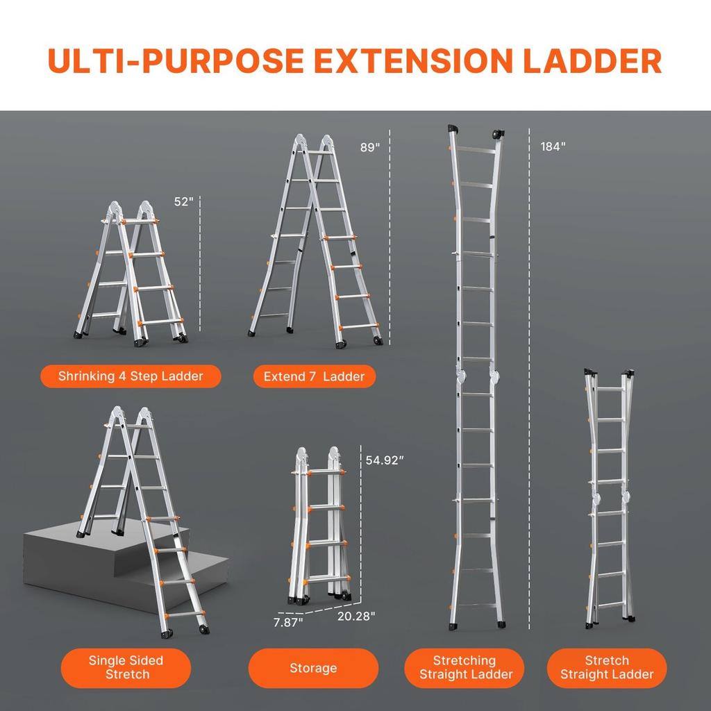 Telescoping Ladder A Frame 15 FT Extension Multi-Function for Homework