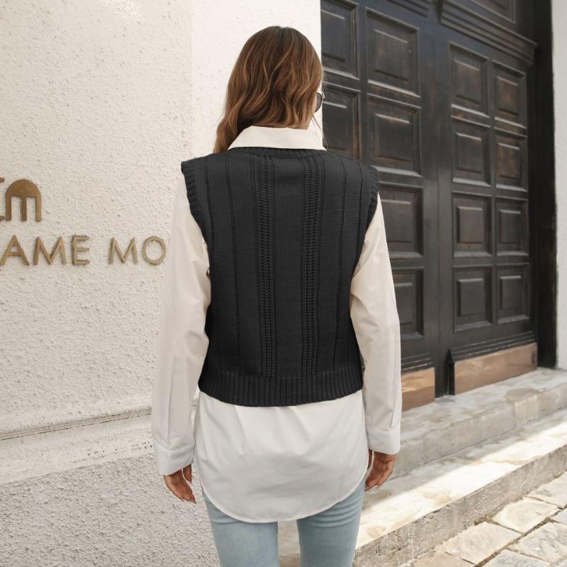 Dame S Drejet Strikket Vest Sweater Til Efterår Vinter