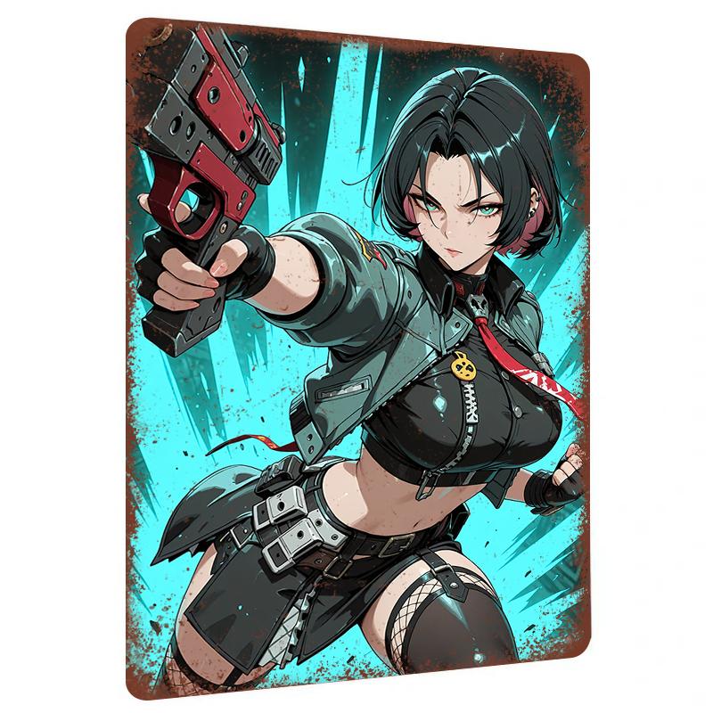 

Cyberpunk Female Warrior Metal Wall Art Custom Anime Character Poster for Home Decor 20x30cm（7.8x11.8inch）
