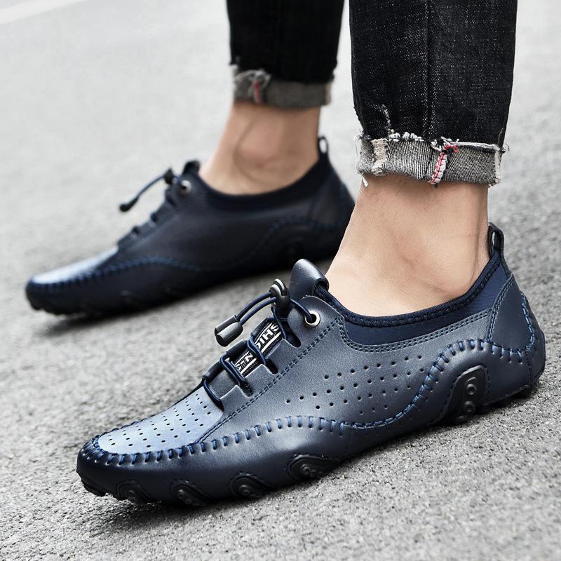 Men's Shoes Summer Breathable New plus Size Hollow Casual Leather Shoes Men's Driving Leather Shoes Men