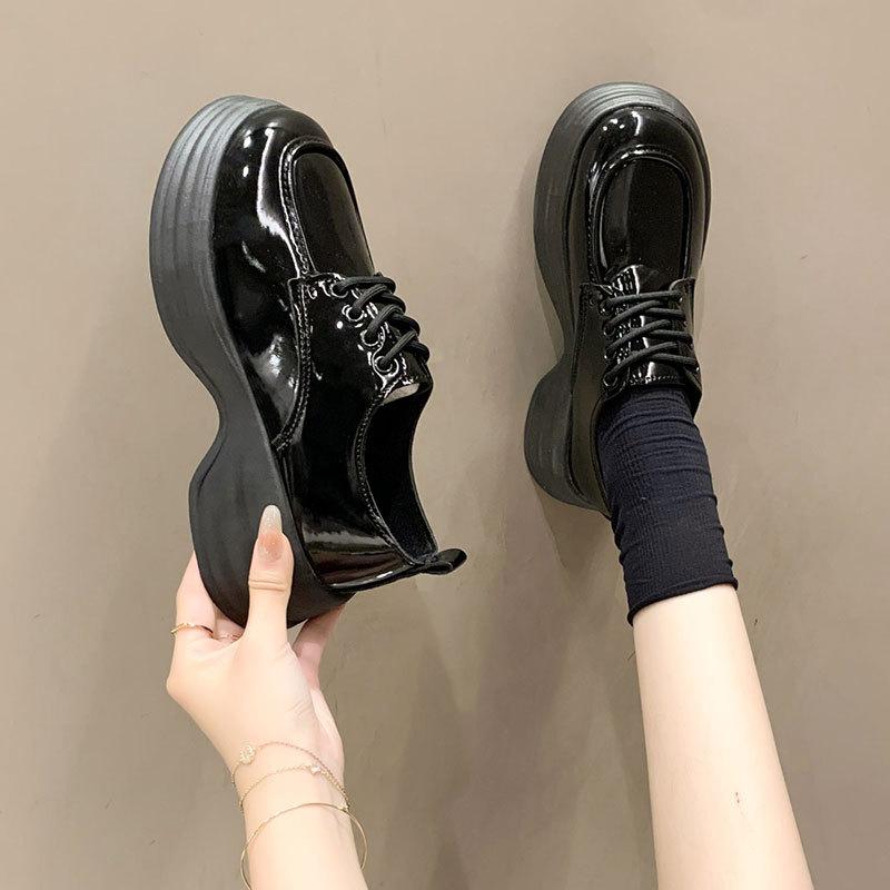 British Style Platform Small Leather Shoes Women's Spring and Autumn 2025 New Versatile Round Head Heightening Lace-up Jk with Skirt Single Shoes