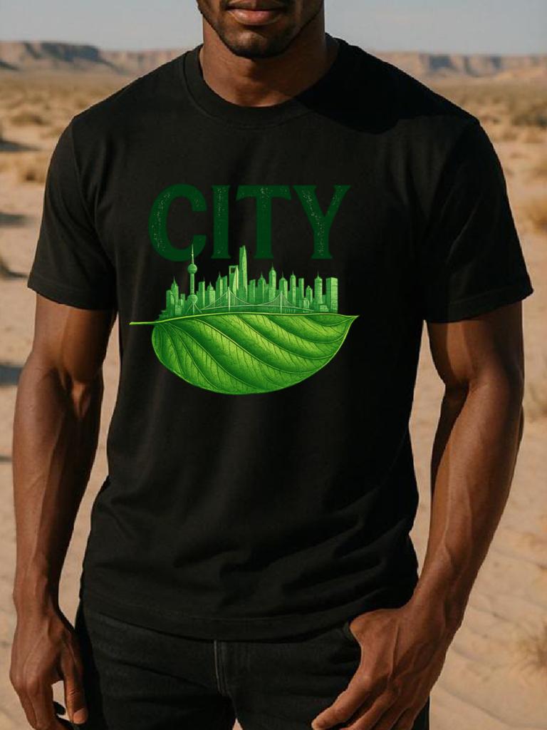 European Size City Men's Printed Short-sleeved Shirt on the Veins, New Trendy Men's Wear, Regular Sweat-absorbing and Quick-drying Sports T-shirt