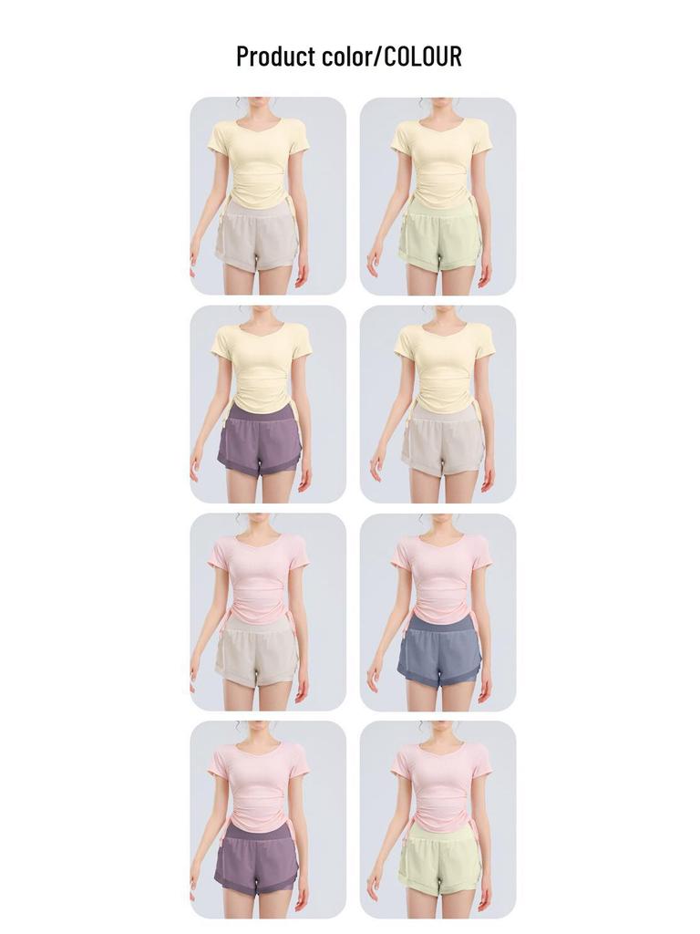 Women's V-Neck Short Sleeve Sports T-Shirt - Solid Color, Breathable, Slimming Fitness Top for Spring/Summer.