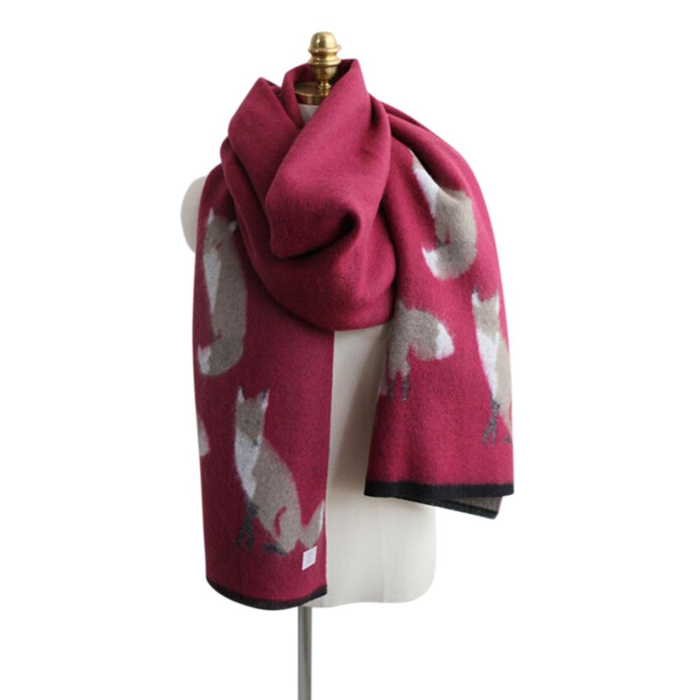 Women Winter Warm Cashmere Scarf Fox Printed Thicken Shawl Fashion All-match Scarf Wrap