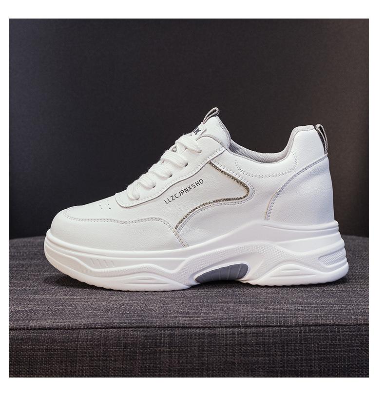 Board shoes women's 2026 spring and autumn new leather fashionable women's shoes with increased height inside casual sports shoe