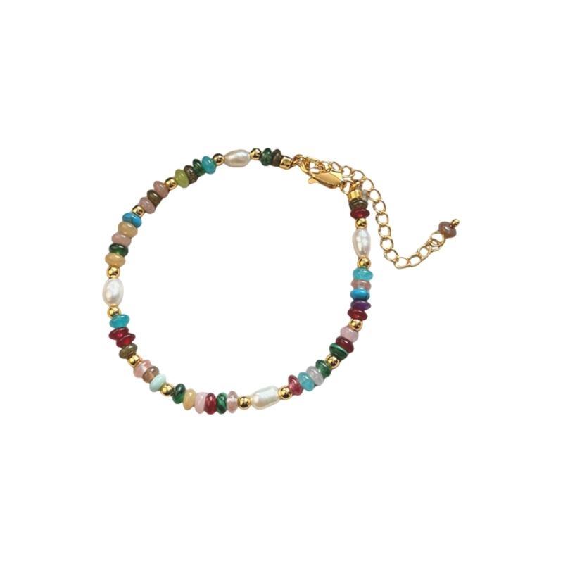 A52E Elegant Retro Necklace Bracelet for Women Featuring Colorful Beads and Stones