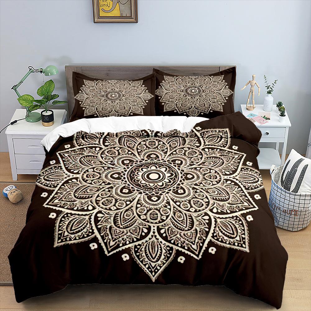 Mandala Bettbezug Set Böhmischer Stil Yoga Auge Mandala Blume Dunkelgold für Kinder Jungen Mädchen Polyester Bettwäsche Set King Queen Größe