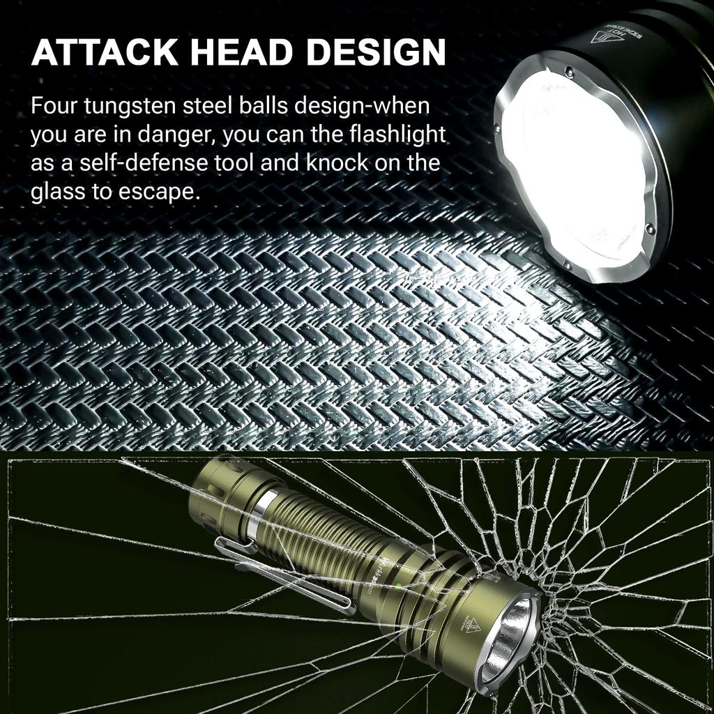 Wurkkos TS23 Rechargeable High 5000 Super 482M Long High RCI LED IP68 Waterproof for and Emergency Use Green Flashlight, Lumens, Bright, Range,