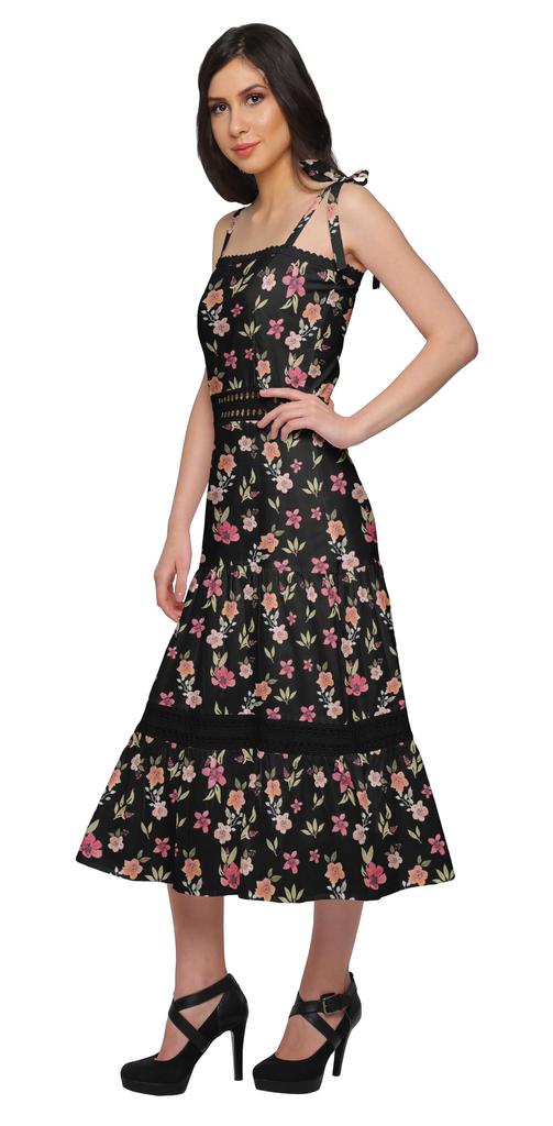 Moomaya Printed Adjustable Shoulder Strap Women Casual Sleeveless Long Dress
