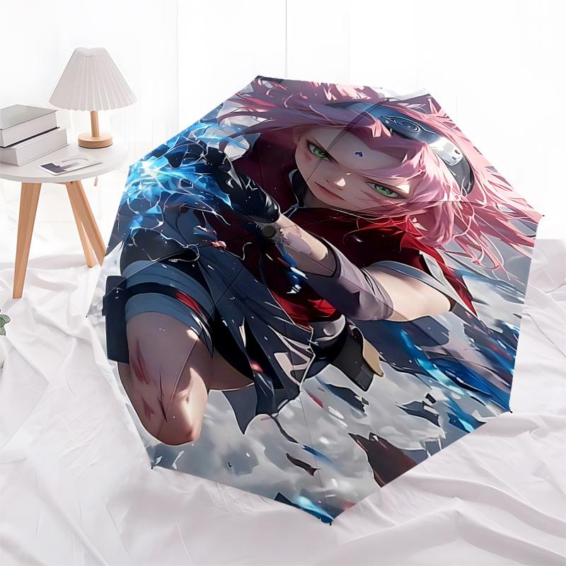 Naruto Sakura Blossom Automatic Opening Folding Umbrella - 8 Bone Iron Frame, Festival Gift for Fans and Travelers0104169a