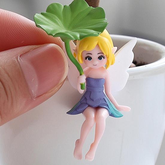 Yousheng 4 Pcs Miniature Fairy Figurines, Tiny Winged Elf Lotus Leaf Statue for DIY Fairy Garden, Flower Pot, Bonsai, Micro Landscapes, Craft