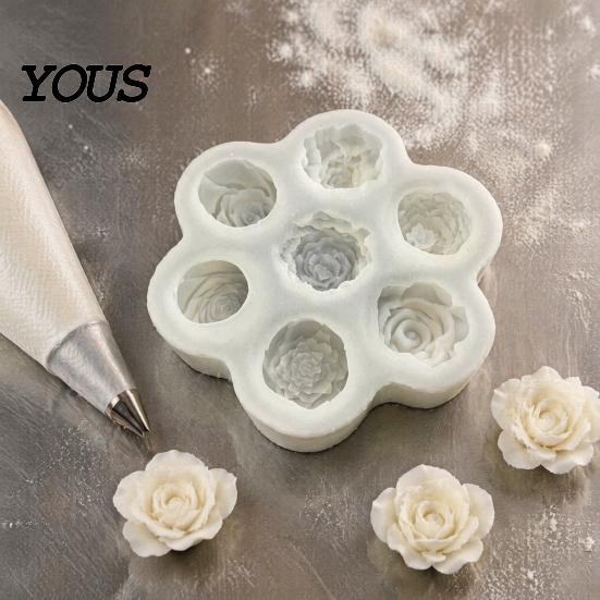 Small Dessert Molds for Parties Rose Peony Silicone Mold, 7 Cavities Baking Mold Making Cake Flexible Chocolate Candle Soap, Non Stick Pastry