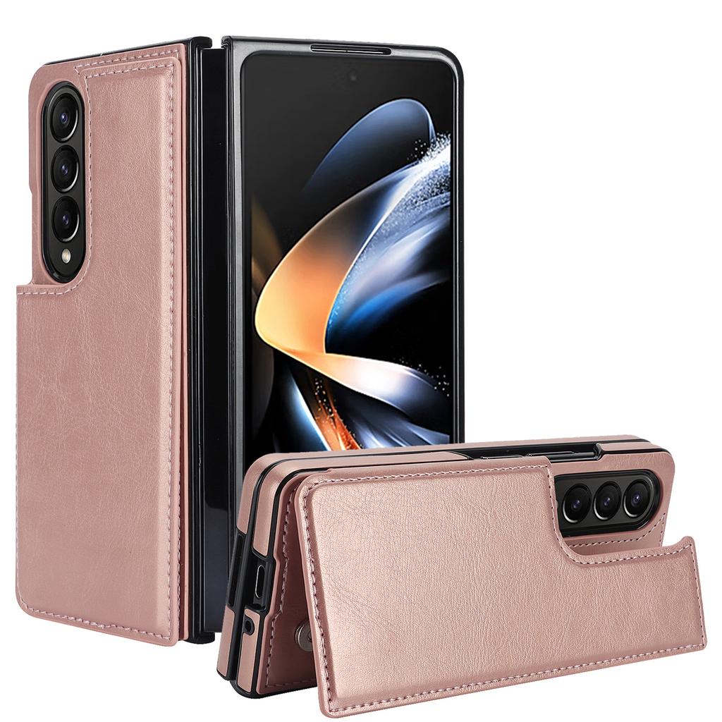 Applicable To The New Samsung Fold4 Mobile Phone Case Fold5 Double Buckle Card Mobile Phone Leather Case Fold3 Folding Protective Case
