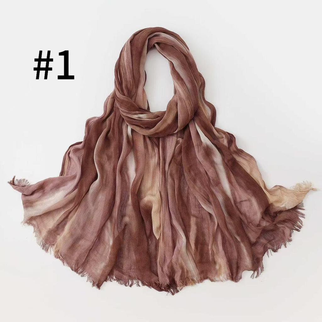 Retro Gradient Pleated Stripe Cotton Headscarf - Women's Large Ethnic Wrap