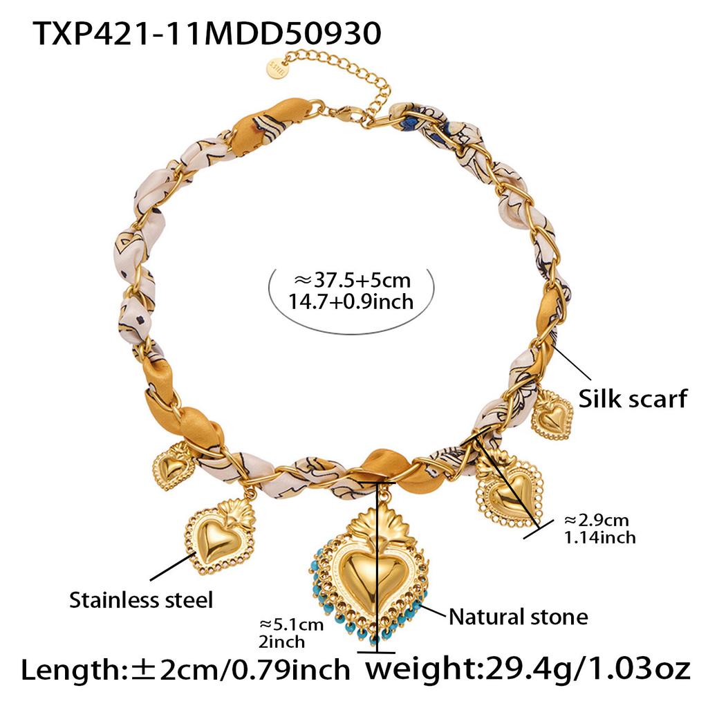 Statement Scarf Necklace Matching Bracelet 18k Gold Plated Stainless Steel Heart Charm Neckalces Bracelets Jewelry Set for Women