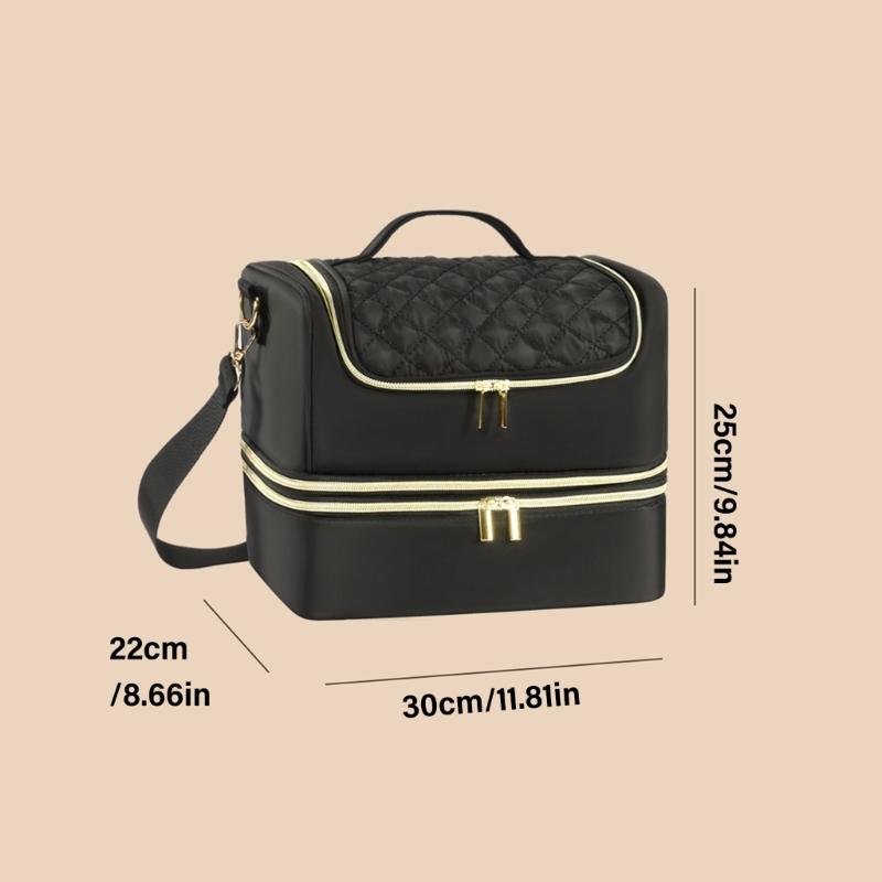Portable Nail Varnish Organizers Bag Double Handles Adjustable Strap Waterproof Polyester Makeup Storage Case 30x22x25cm