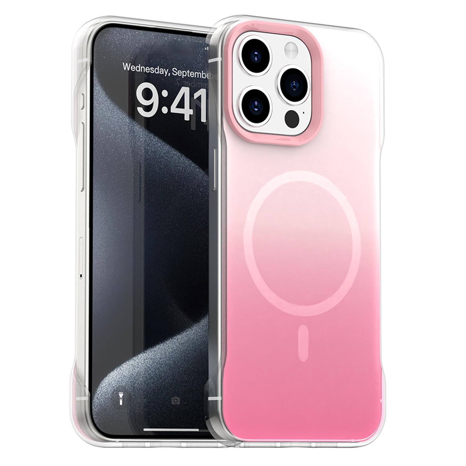 

For iPhone 15 Pro Max Case Compatible with MagSafe Frameless TPU PC Phone Back Cover Pink