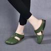 Spring and summer new retro low-heeled soft leather soft surface soft bottom square head hollow cool slippers