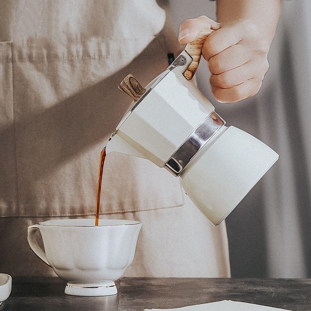

Italian Gas Vintage Wooden Handle Electric Brewing Tools Moka Pot Cafe Accessories Espresso Maker 150ml
