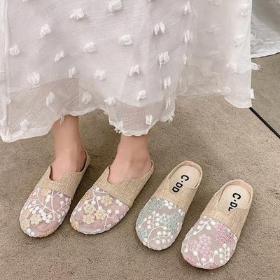 Fashion Breathable Mesh Linen Slippers For Women Summer Flat Shoes Anti-slip Female Indoor Outdoor Slides Office Lady Walking Sandals