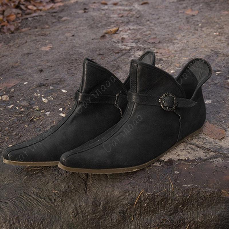 Renesanční Středověké Pánské Boty Vikinského Rytíře Prince Vinobraní Hnědé S Přezkou Kožené Boty Krátké Ploché Boty Cosplay Pirátský Kostým