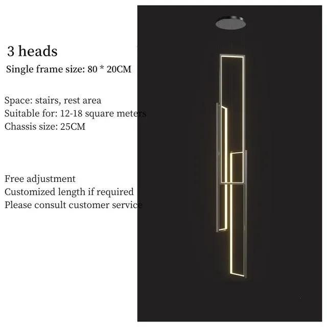 Modern Minimalist Staircase Chandelier Geometric Rectangular LED Chandelier Nordic Luxury Duplex Attic Lighting Home Appliance