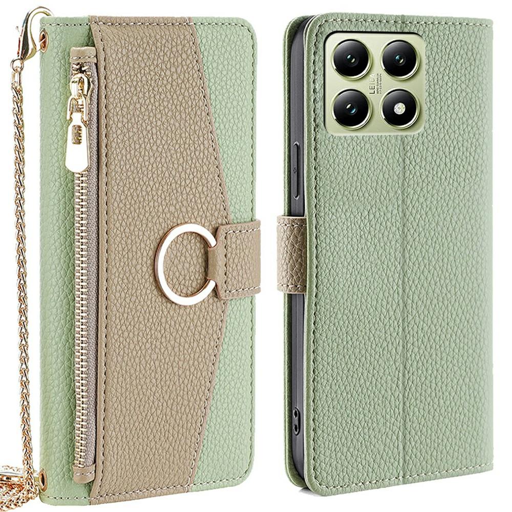 For Xiaomi 14T Case Mirror Wallet Leather Phone Cover with Chain Shoulder Strap