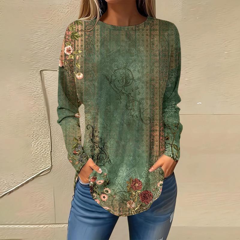 Plus Size Butterfly Print Sports-Shirt Casual Long Sleeve Round Neck Pullover Women's Plus Size Clothing