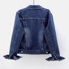 Giacca da Donna Colletto Revers Manica Lunga Monopetto Tinta Unita Bottoni Taschini sul Petto Slim Fit Denim Hip Hop
