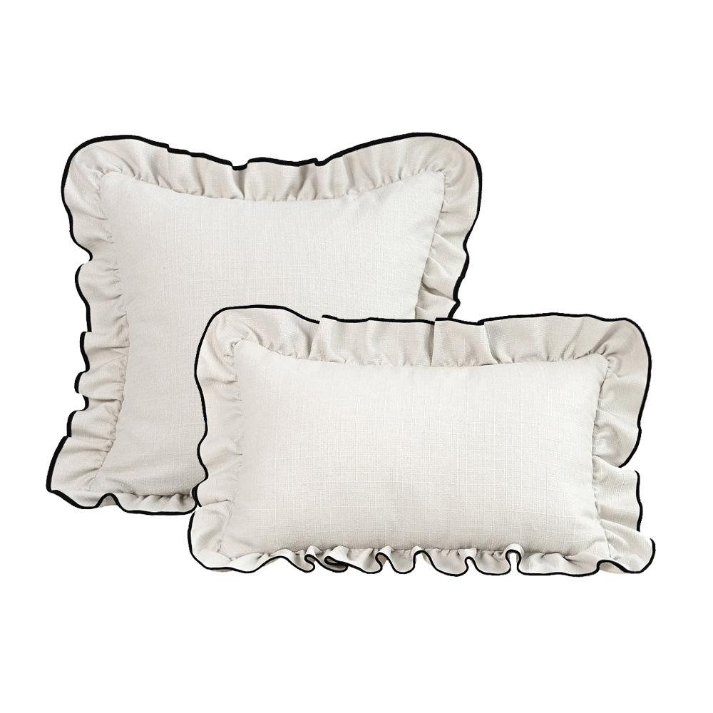Ins Cotton Linen Pillow Cover Black Trim Scalloped Ruffle Edge Cushion Case Modern Farmhouse Decorative Throw Pillowcase Sofa Bed Cover