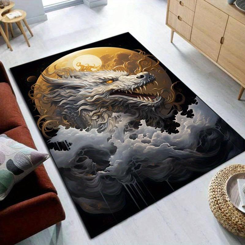 Dragon and CloudsRug for Living RoomMythical Creature ArtworkFantasy ThemedHomeFurnishings Anti slip carpet can bemachine washed