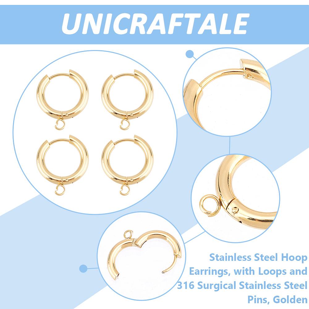 12Pcs 201 Stainless Steel Hoop Earrings, with Loops and 316 Surgical Stainless Steel Pins, Mixed Color, 18 Gauge, 20x18x3mm, Hole: 2.5mm, Pin: 1mm