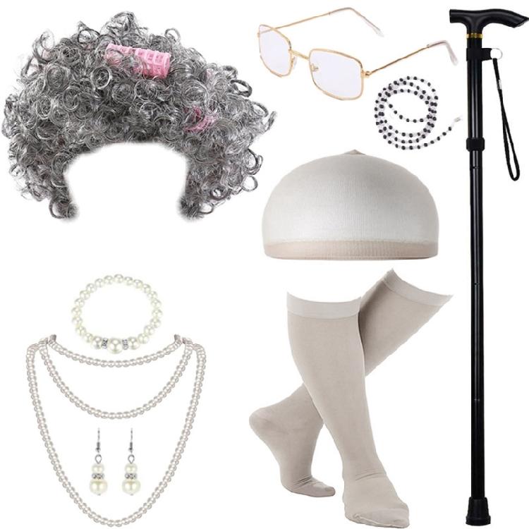 Grandma Costume Set Old Lady Costume Outfit Girl Halloween Old Lady Costume Set