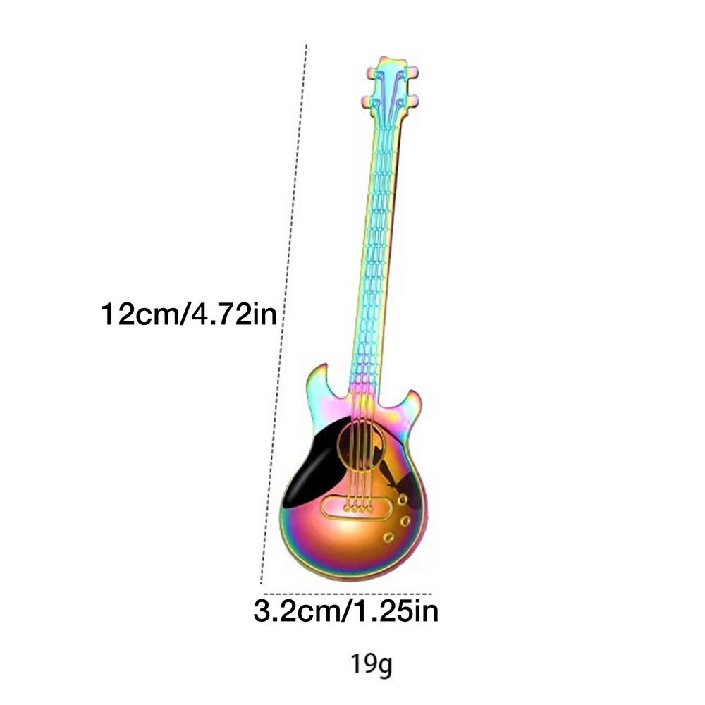 Stainless Steel Guitar Coffee Teaspoons Colorful Dessert Spoon Musical Guitar Demitasse Spoon for Mixing Dessert Ice Cream