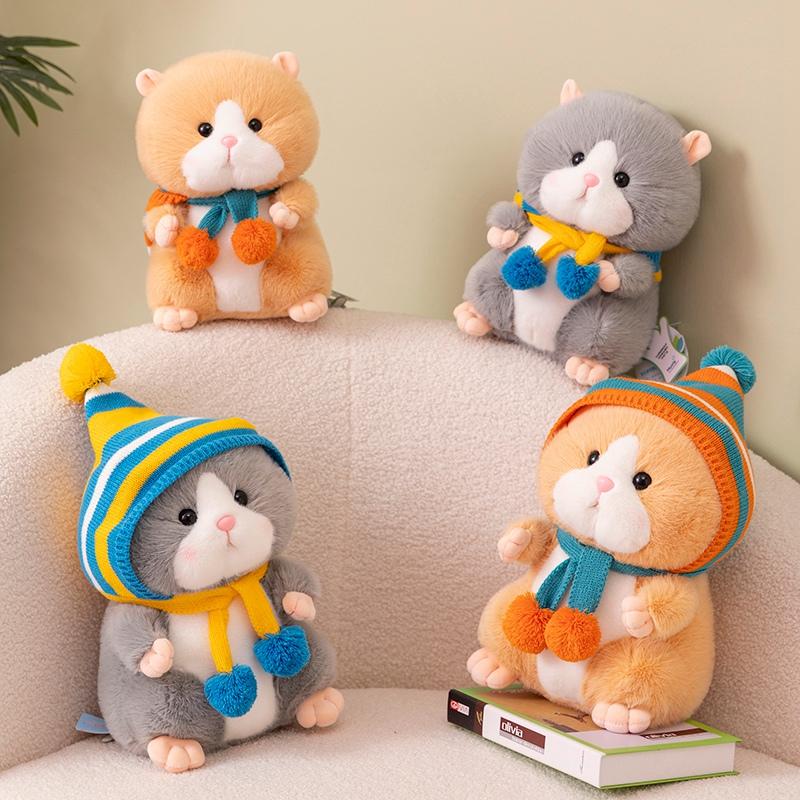1pc Kawaii  Cartoon Hamster With Hat Animals Plush Cute Soft Mouse Dolls Girls Sleeping Plush Pillow Birthday Xmas Gifts Decor