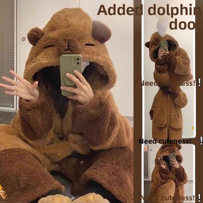 Women's Winter Hoodie - Thick Plush Animal Pattern Long Home Dress, Super Soft Warm Pajamas, Comfortable Casual Wear,Warm Home Dress