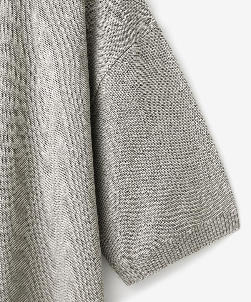 Blond9 Cotton Collared Short Sleeve Knit Cardigan_Sand Gray