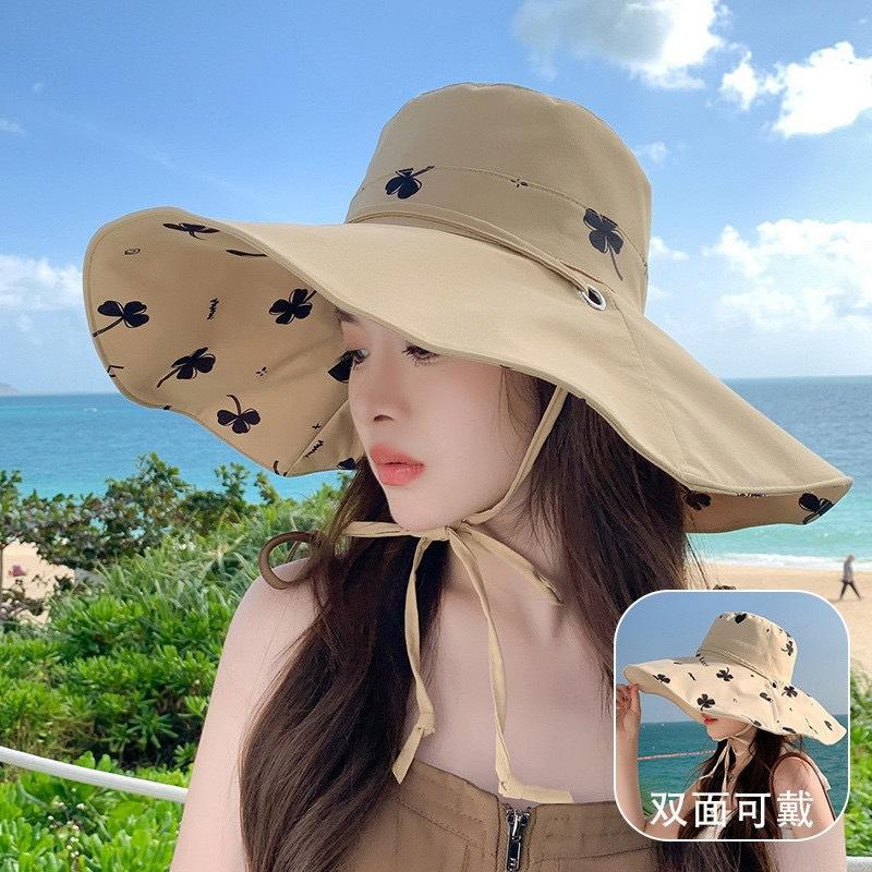 Summer Double-sided Printed Big Edge Hat Beach Outdoor Shading UV Protection Sun Hat Vacation Play Bucket Hat