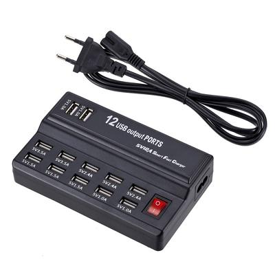תחנת טעינה מהירה USB 12 יציאות 5V 3.5A 12A עבור IPhone 16/1514/13/12 Plus IPad LG Samsung Huawei שקע מטען מתאם EU US