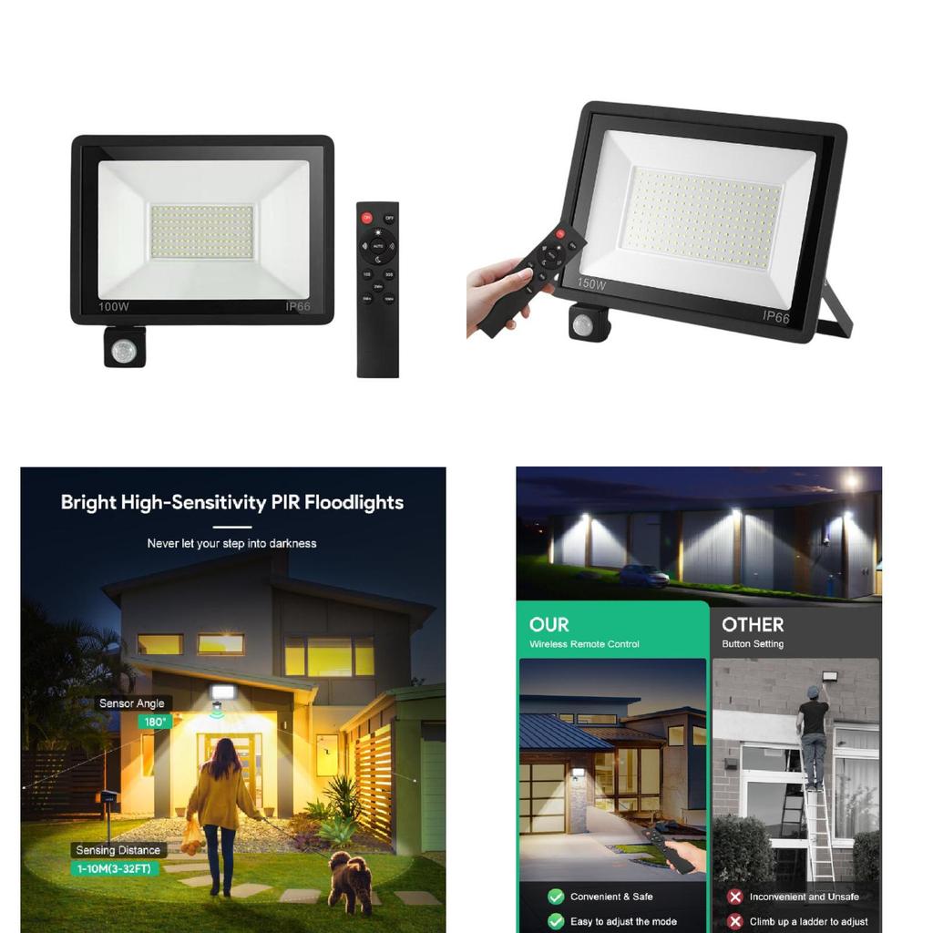Led Remote Motion Sensor Floodlight With Waterproof Ip66 For Outdoor Security