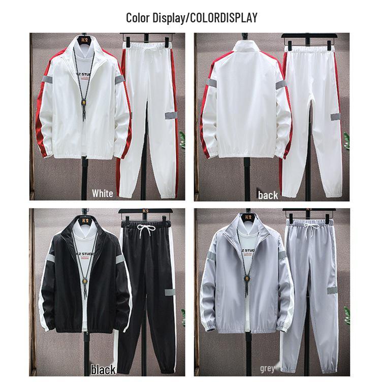 Men's Black Casual Korean Style Hooded Outerwear Set with Long Pants and Long Sleeves