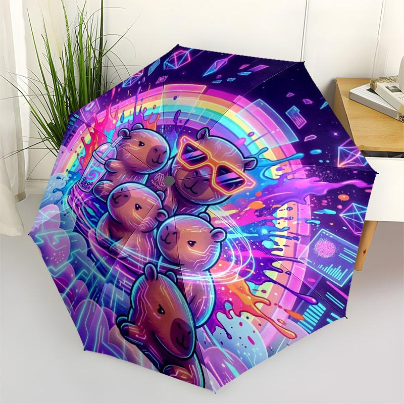

1pc Capybara Automatic Opening/Closing Folding Umbrella with 8 Ribs,Windproof Portable Sunshade Umbrella Holiday gift yy260401029