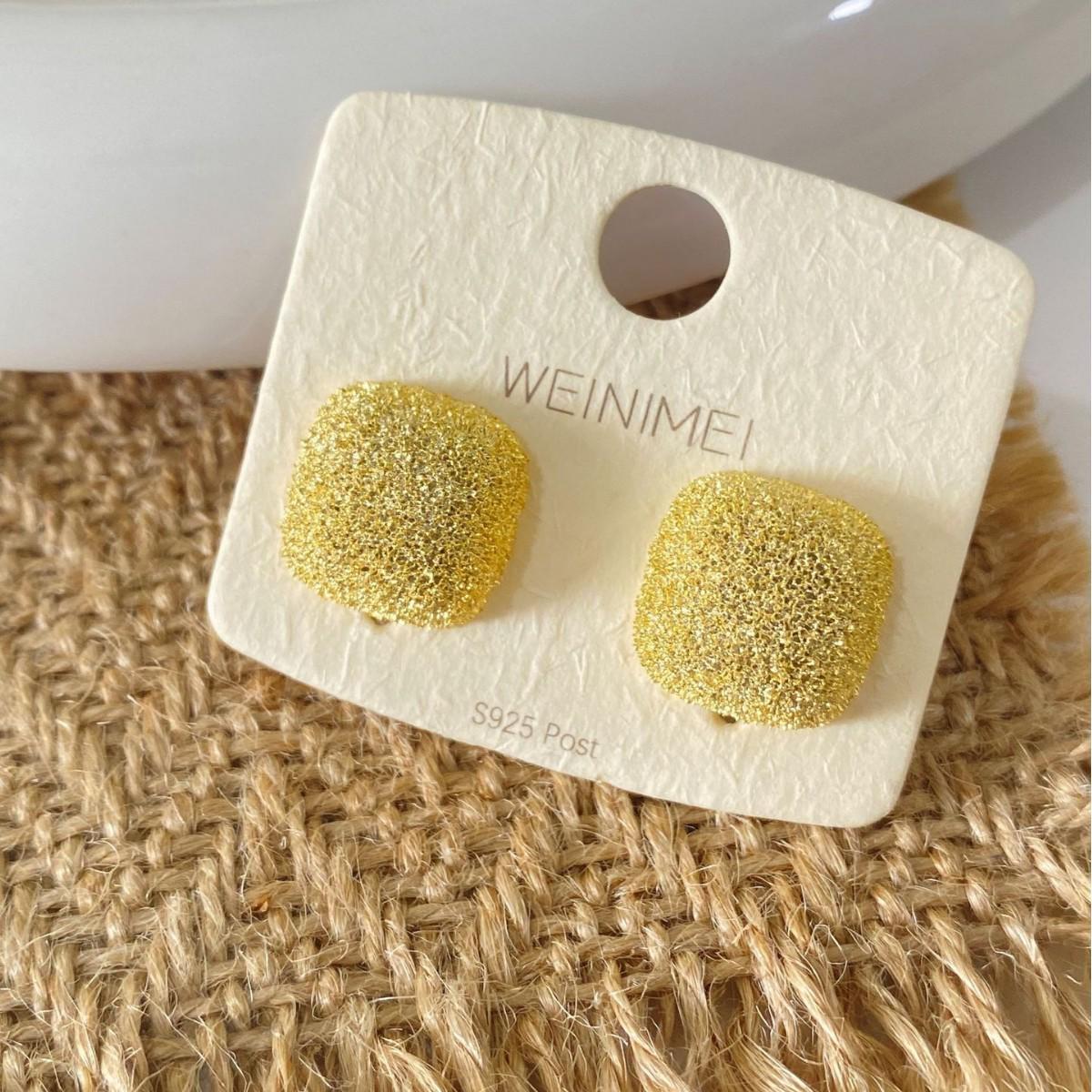 French Gold Frosted Square Stud Earrings for Women - Elegant and Simple Niche Design