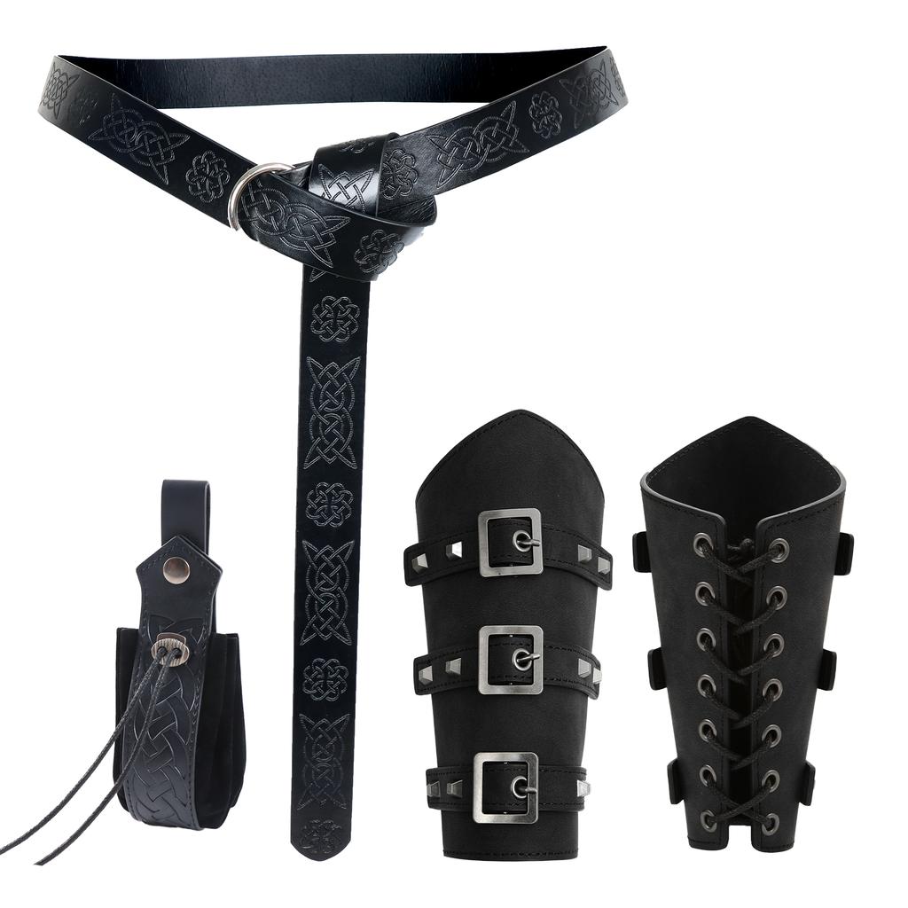 Medieval Retro Embossed Sword Belt Pouch Viking Style Arm Guards Knight Costume Cosplay Anime Accessories