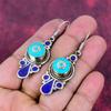 Turquoise, Lapis Lazuli & Coral Earrings, 925 Solid Sterling Silver Gemstone Jewelry, Handmade Earrings, For Thanksgiving