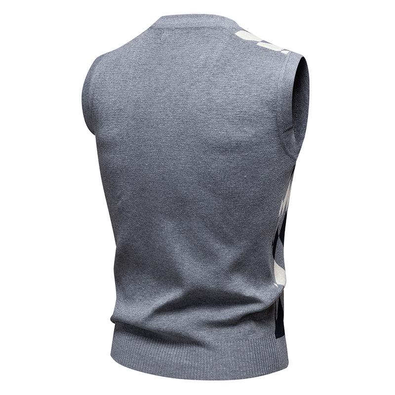 Men's Trendy V-Neck Plaid Color Block Knit Vest - Autumn/Winter Casual Warm Layer