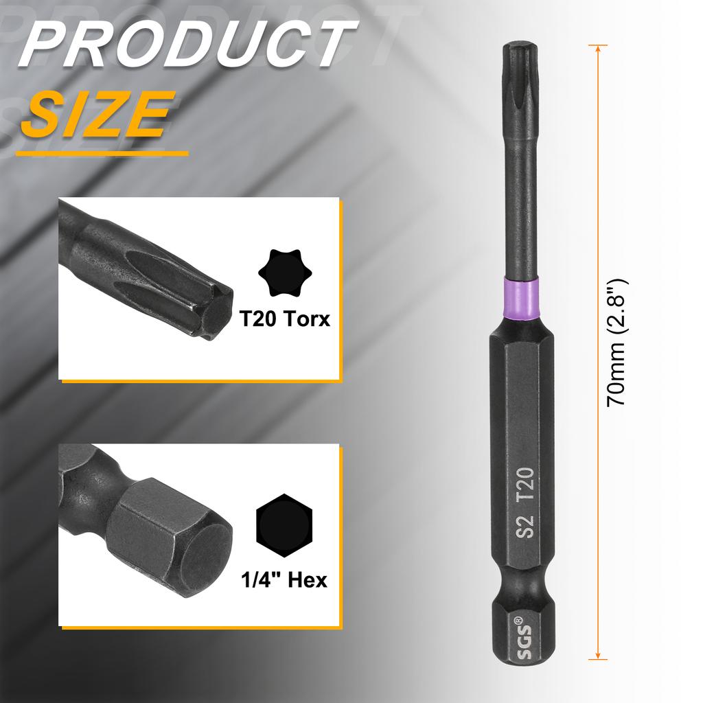 T7-T50 Torx Head Impact Screwdriver Bits 1/4" Hex Shank Magnetic No Hole Tamper Proof 6 Point Star Screw Driver Bits Power Tools